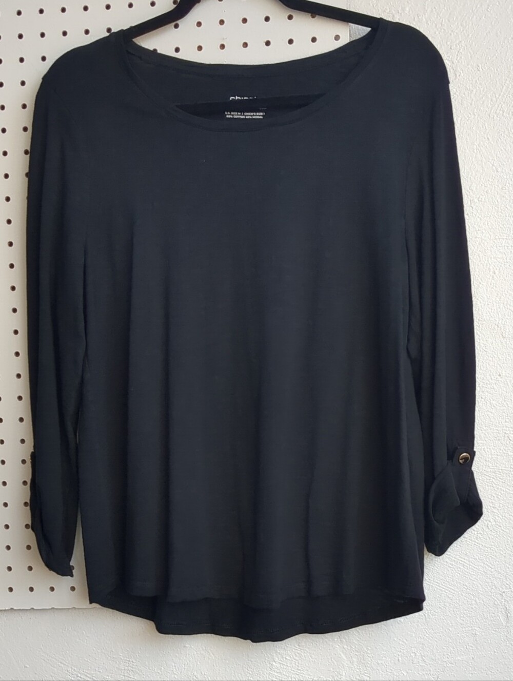 Chico's Black Long-Sleeve Roll-Cuff Top